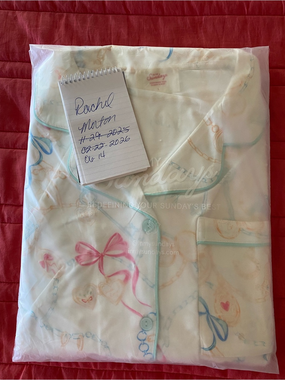 In My Sundays Treasured Love Pajama Set with Pastel Bow Print